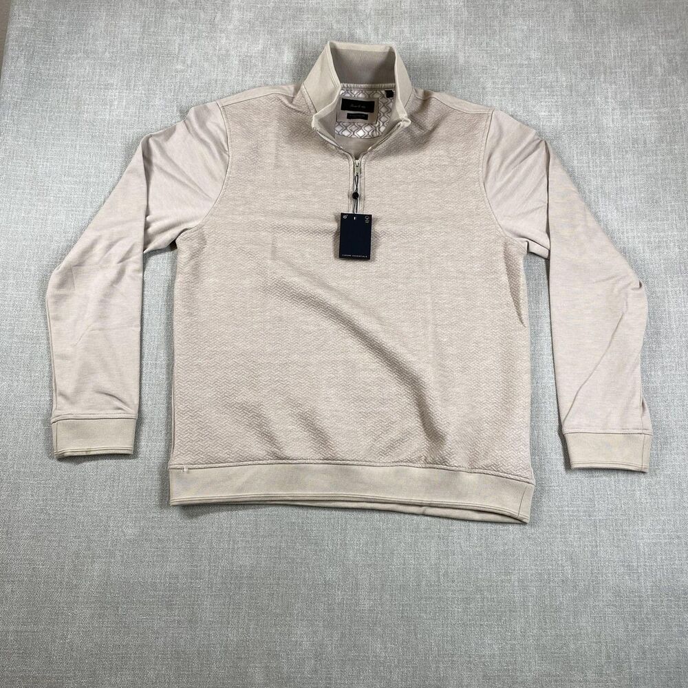 Porter & Ash Sweater Pullover Mens XL Beige Quarter Zip Mock Neck Knit